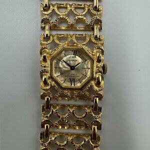 Vintage Clinton Watch Women Gold Tone Manual Wind Damaged Clasp 7 Inch